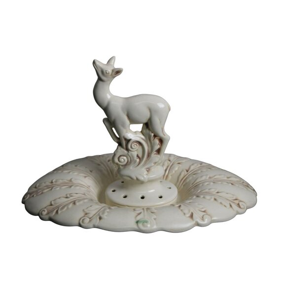 Vintage Red Wing Ceramic Deer Floral Frog with Console Bowl - Picture 1 of 8